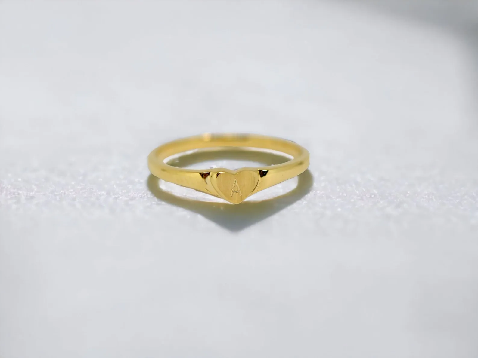 10k or 14k Yellow Gold Child's Classic Heart Ring w/ Optional Initial Engraving