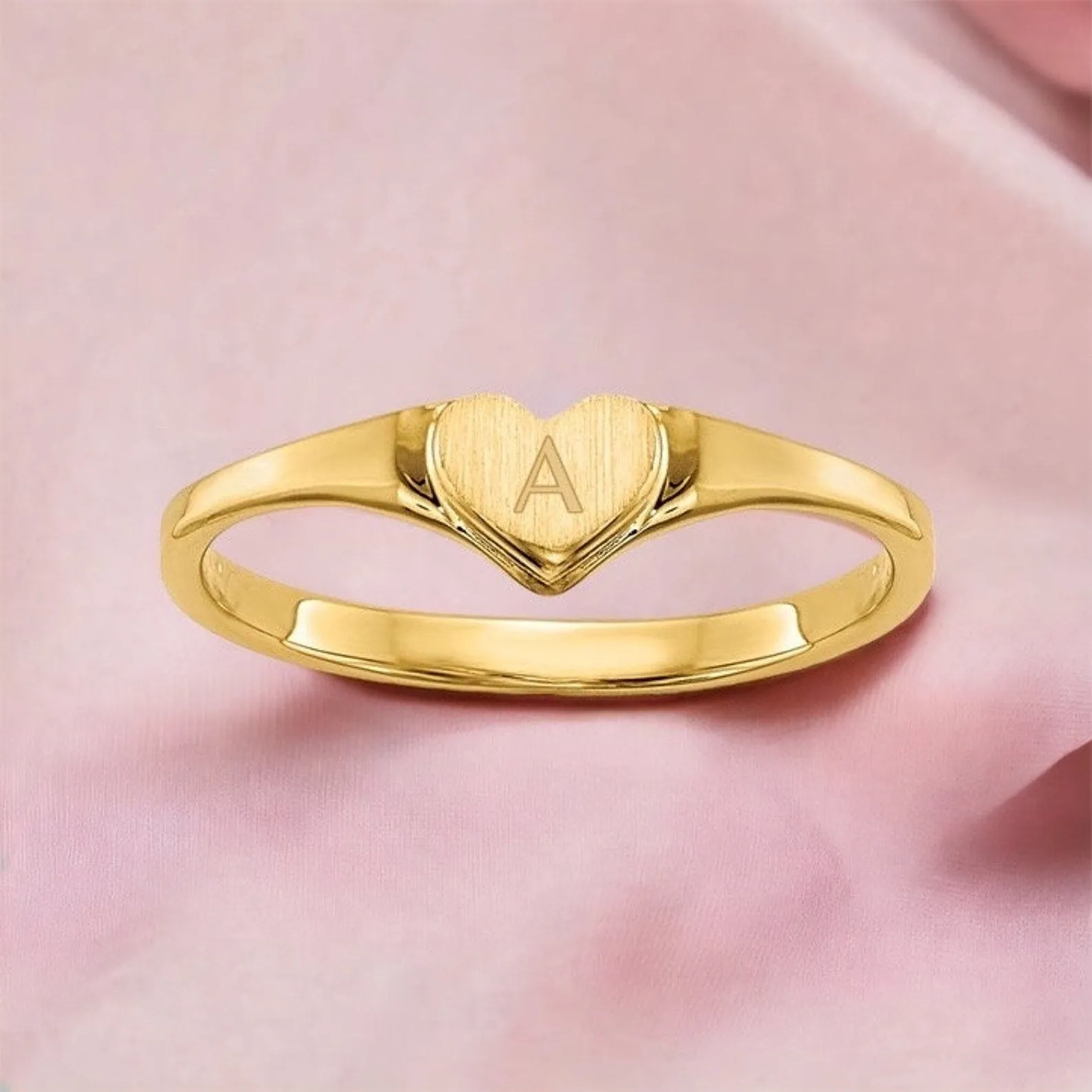 10k or 14k Yellow Gold Child's Classic Heart Ring w/ Optional Initial Engraving