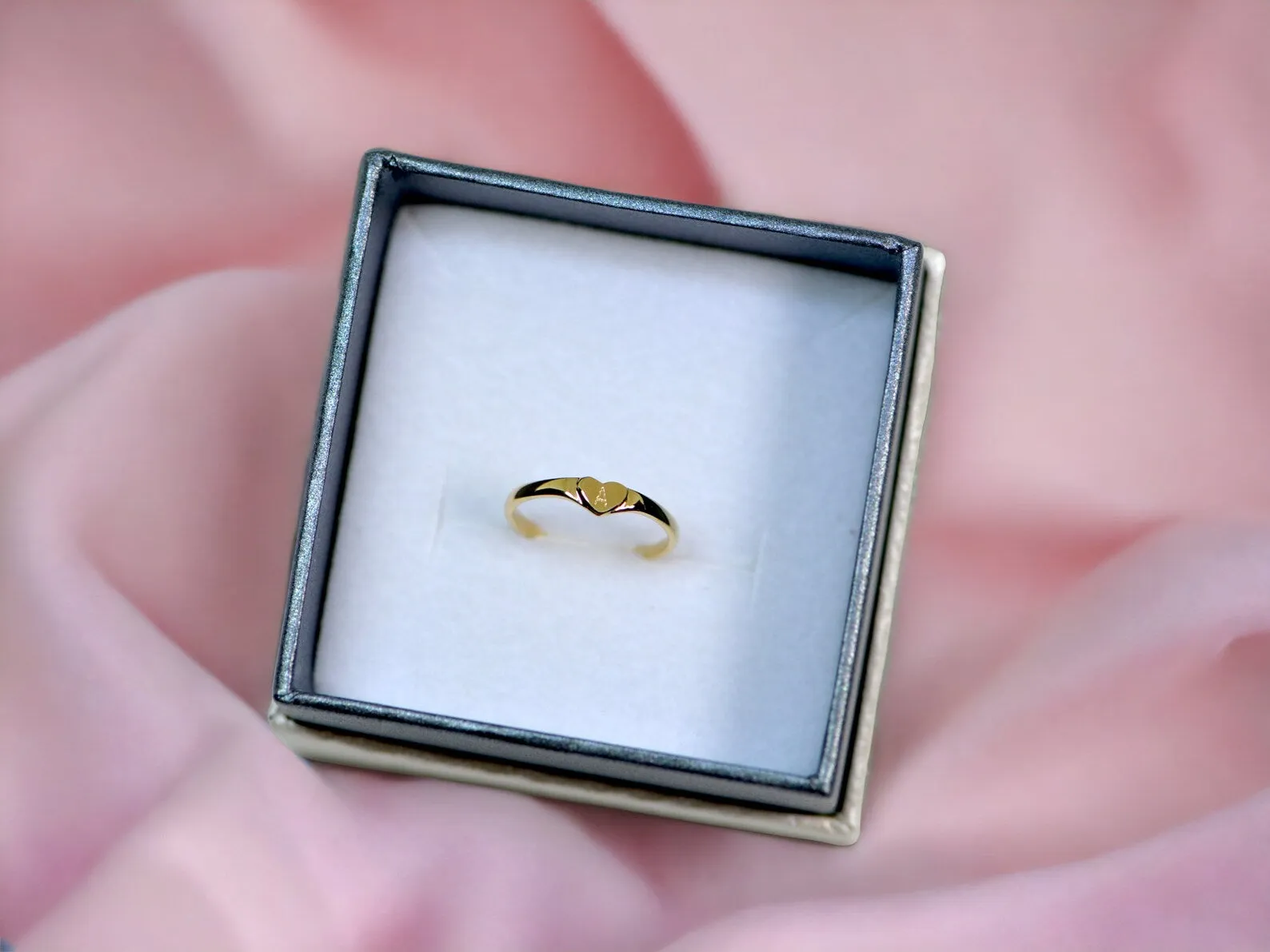 10k or 14k Yellow Gold Child's Classic Heart Ring w/ Optional Initial Engraving
