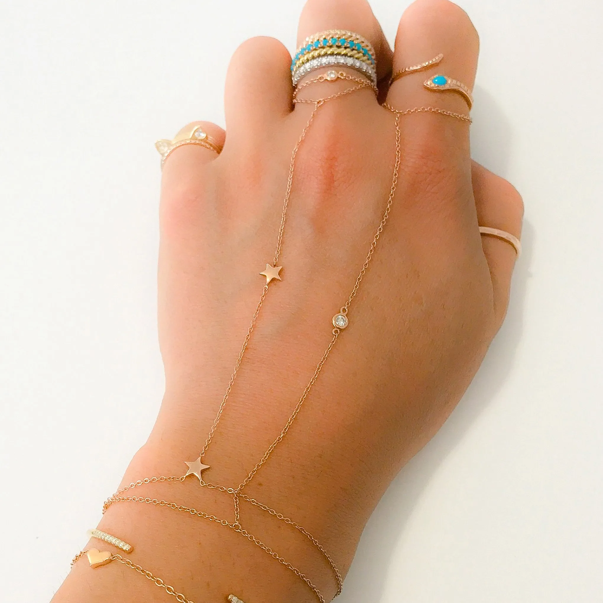 14K Gold Single Diamond Finger Bracelet