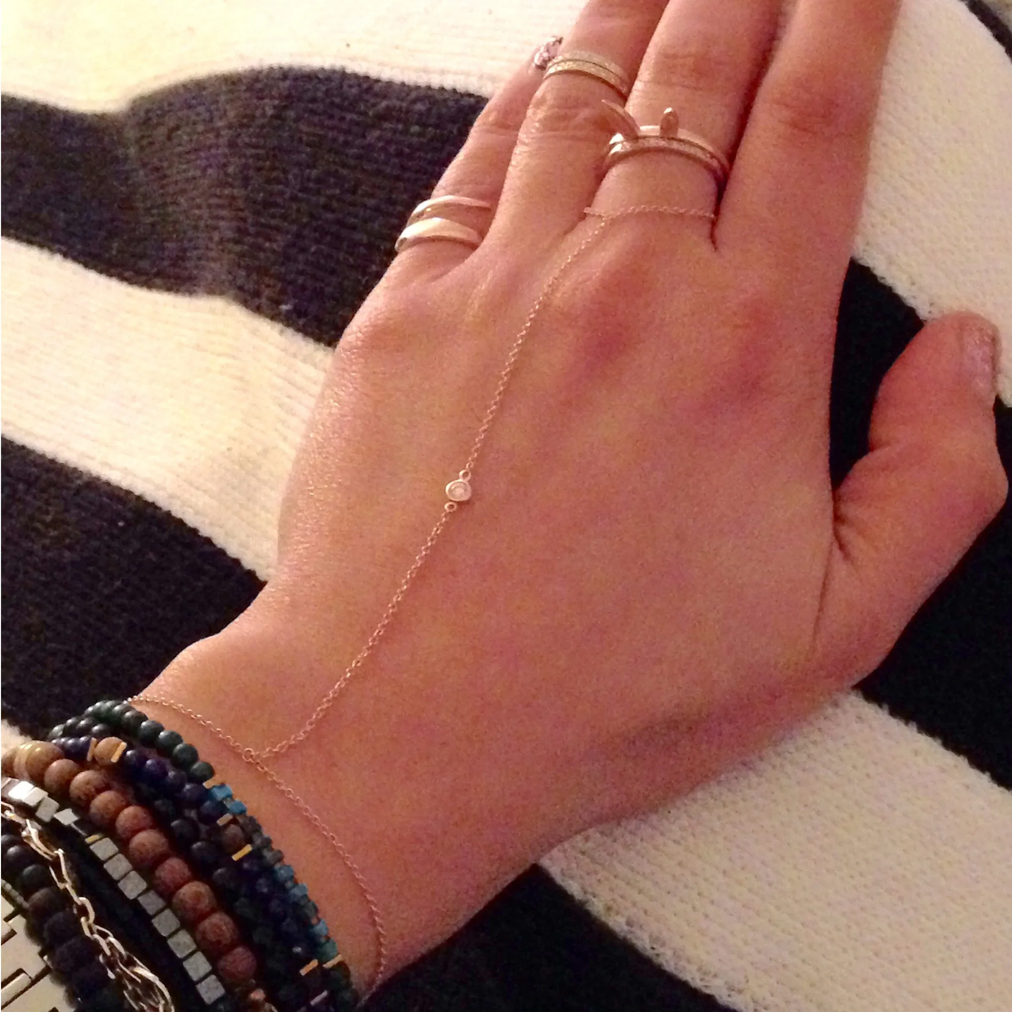 14K Gold Single Diamond Finger Bracelet
