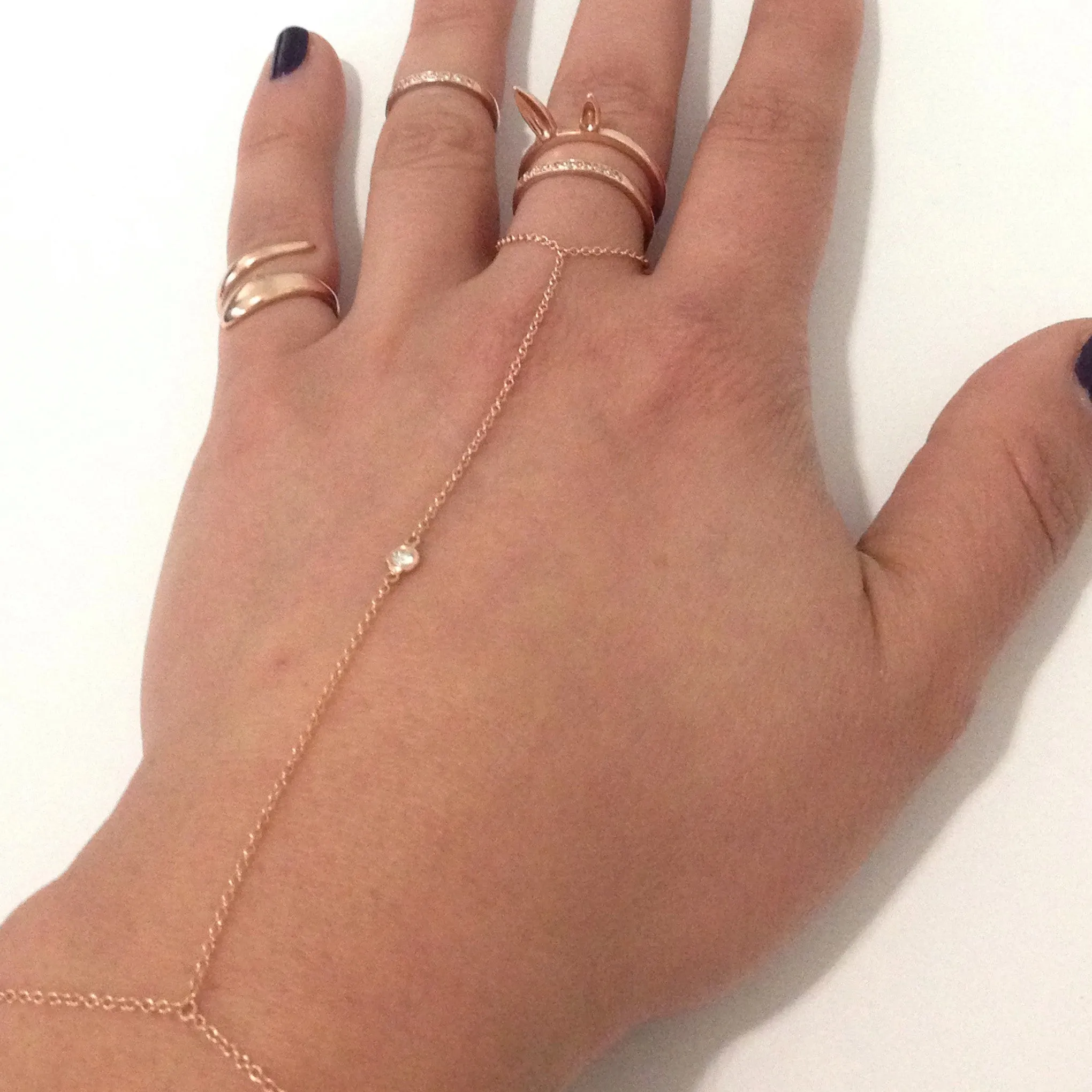 14K Gold Single Diamond Finger Bracelet