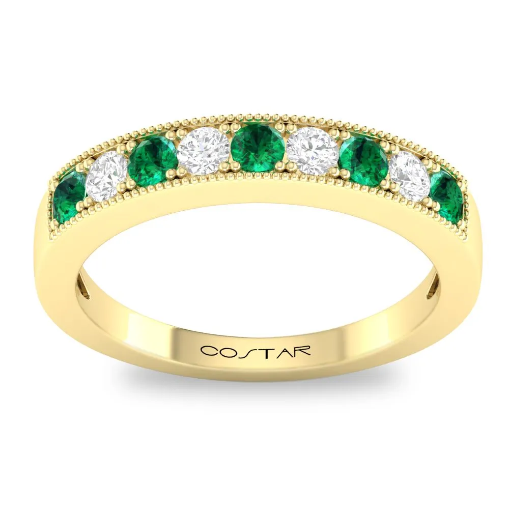 14k White Gold Emerald & Diamond Wedding Band