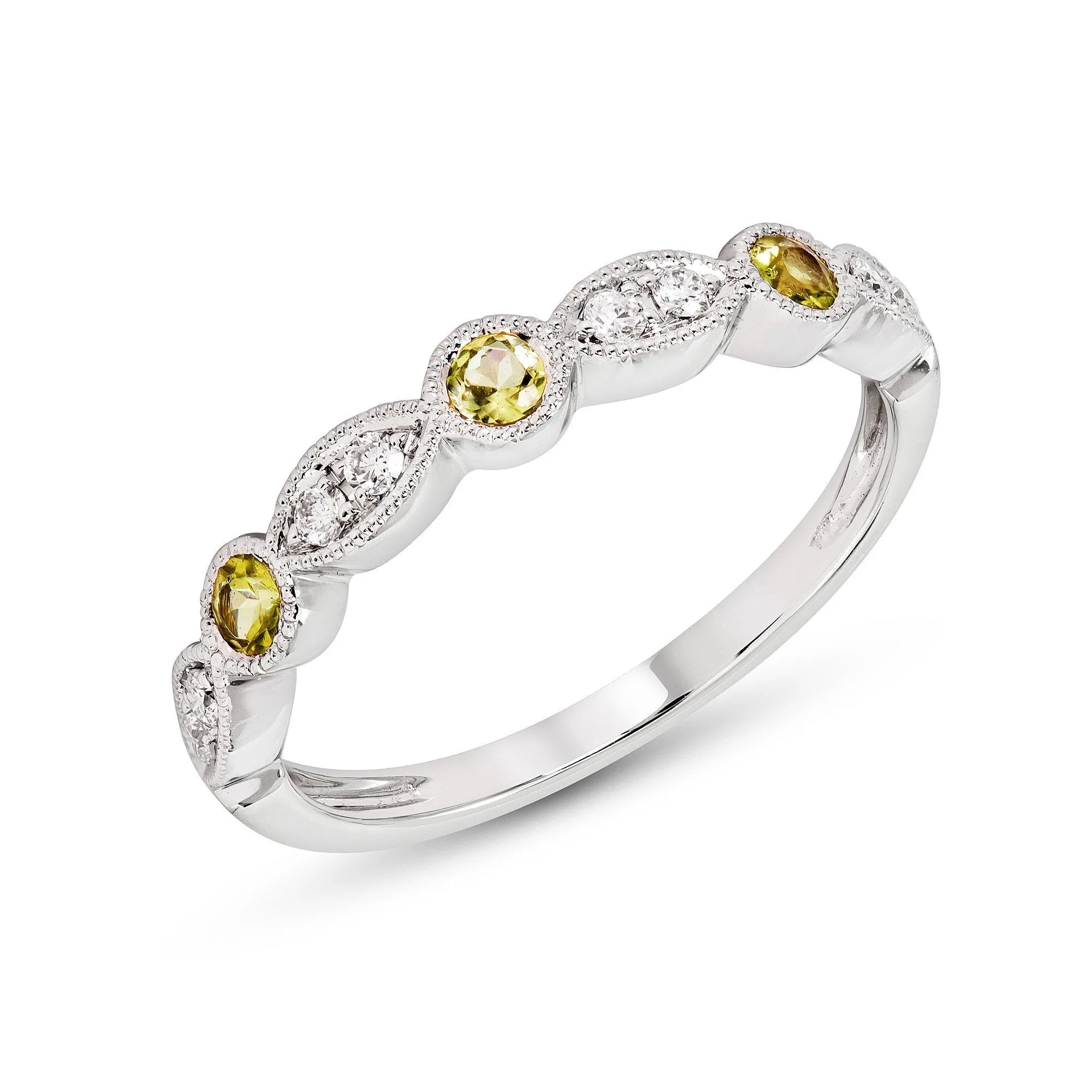 14k White or Yellow Gold Peridot & Diamond Anniversary Band
