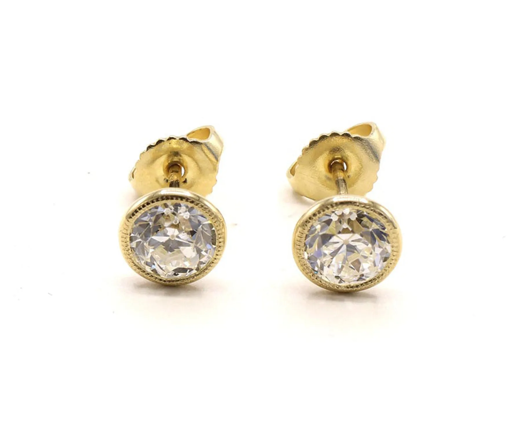 2 Carat E Color Old European Cut Diamond 18 Karat Gold Stud Earrings