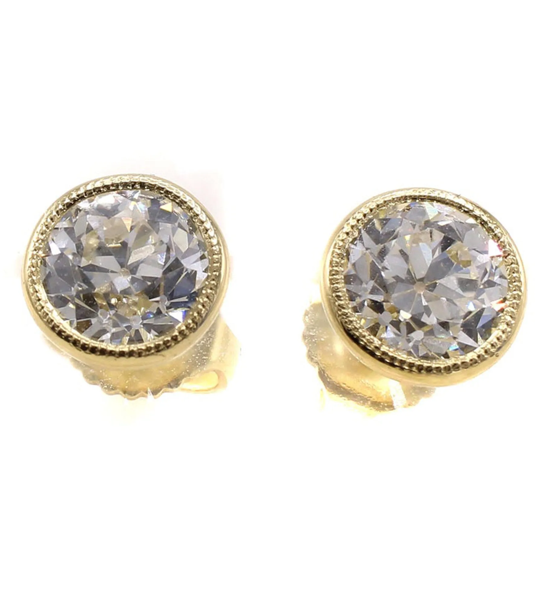 2 Carat E Color Old European Cut Diamond 18 Karat Gold Stud Earrings