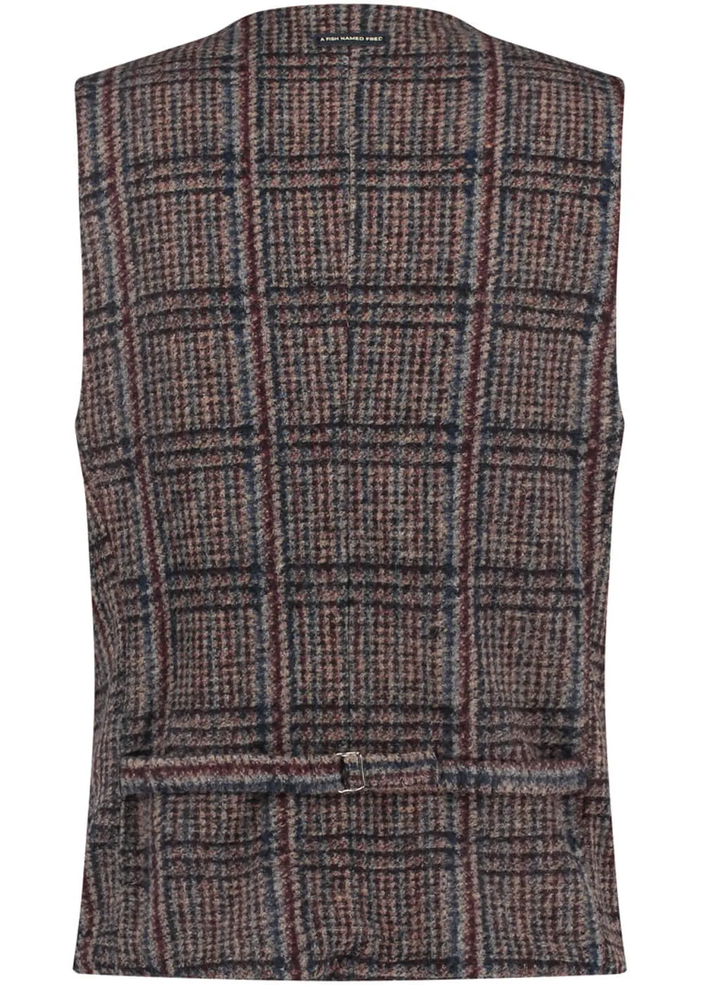 A Fish Named Fred Wool Small Check Waistcoat Brown