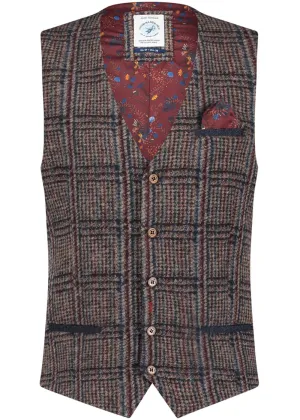 A Fish Named Fred Wool Small Check Waistcoat Brown