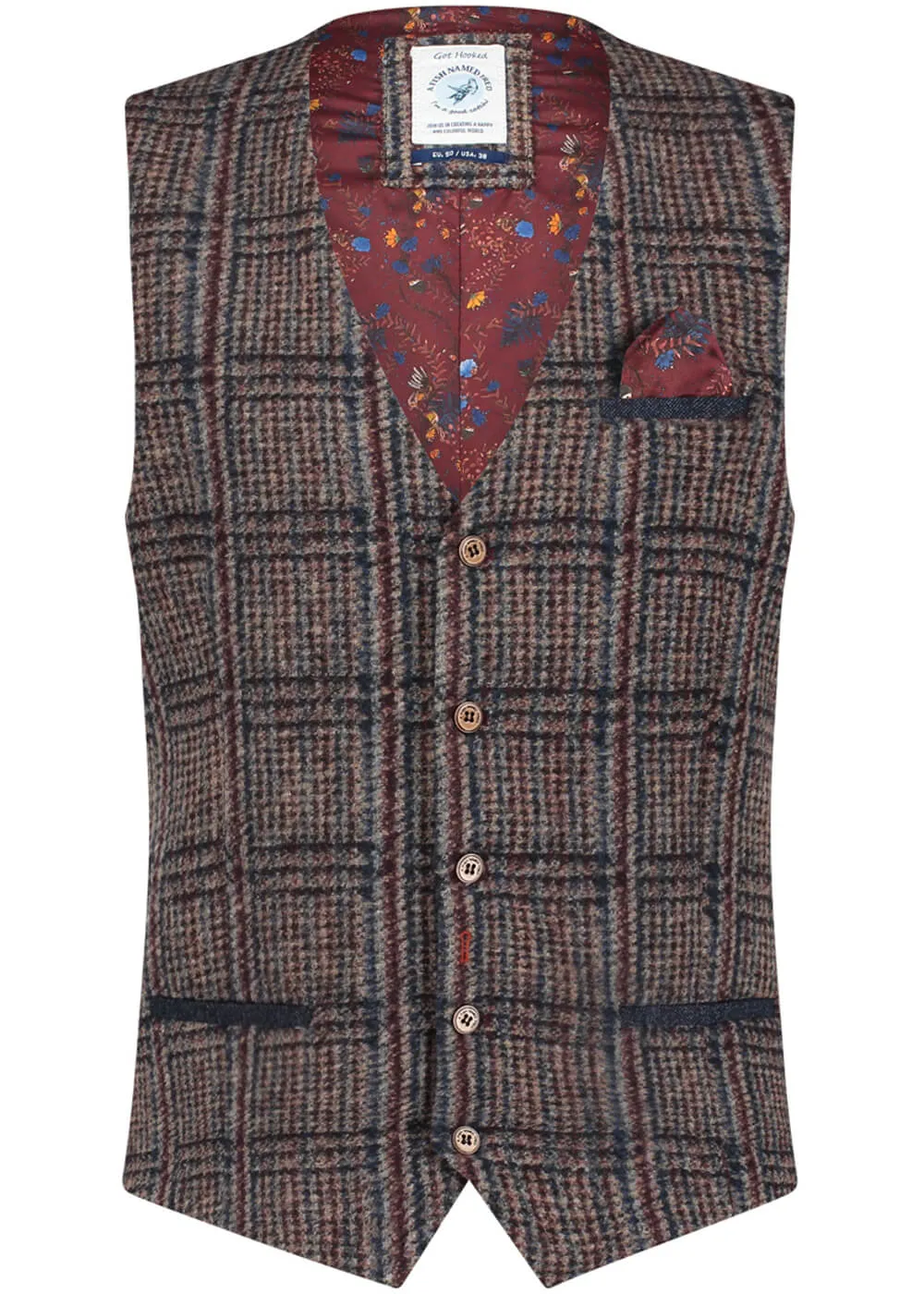 A Fish Named Fred Wool Small Check Waistcoat Brown