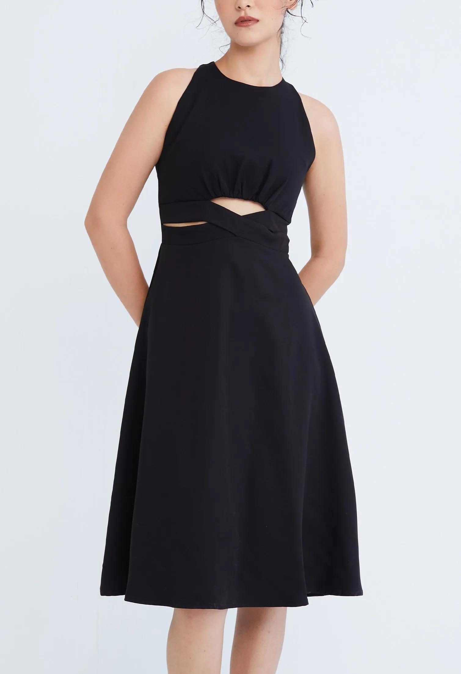 A-Line Cross Bodice Peekaboo Dress