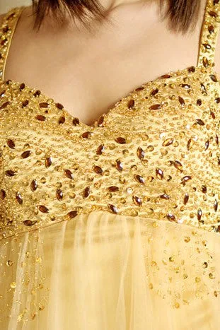 A-line Spaghetti Strap Knee Length Tulle Rhinestone Prom Dress