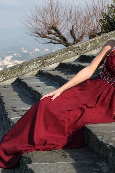 A-line Wide Strap V-neck Floor Length Chiffon Rhinestone Prom Dress