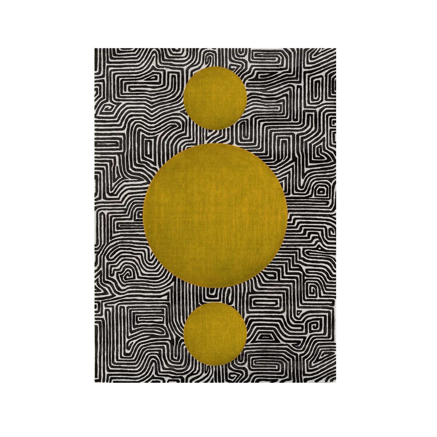 Abstract Maze Golden Sun Hand Tufted Wool Rug
