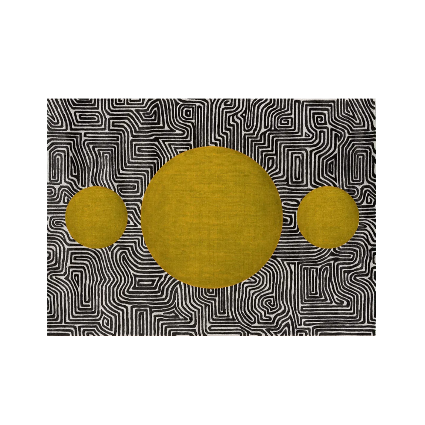 Abstract Maze Golden Sun Hand Tufted Wool Rug