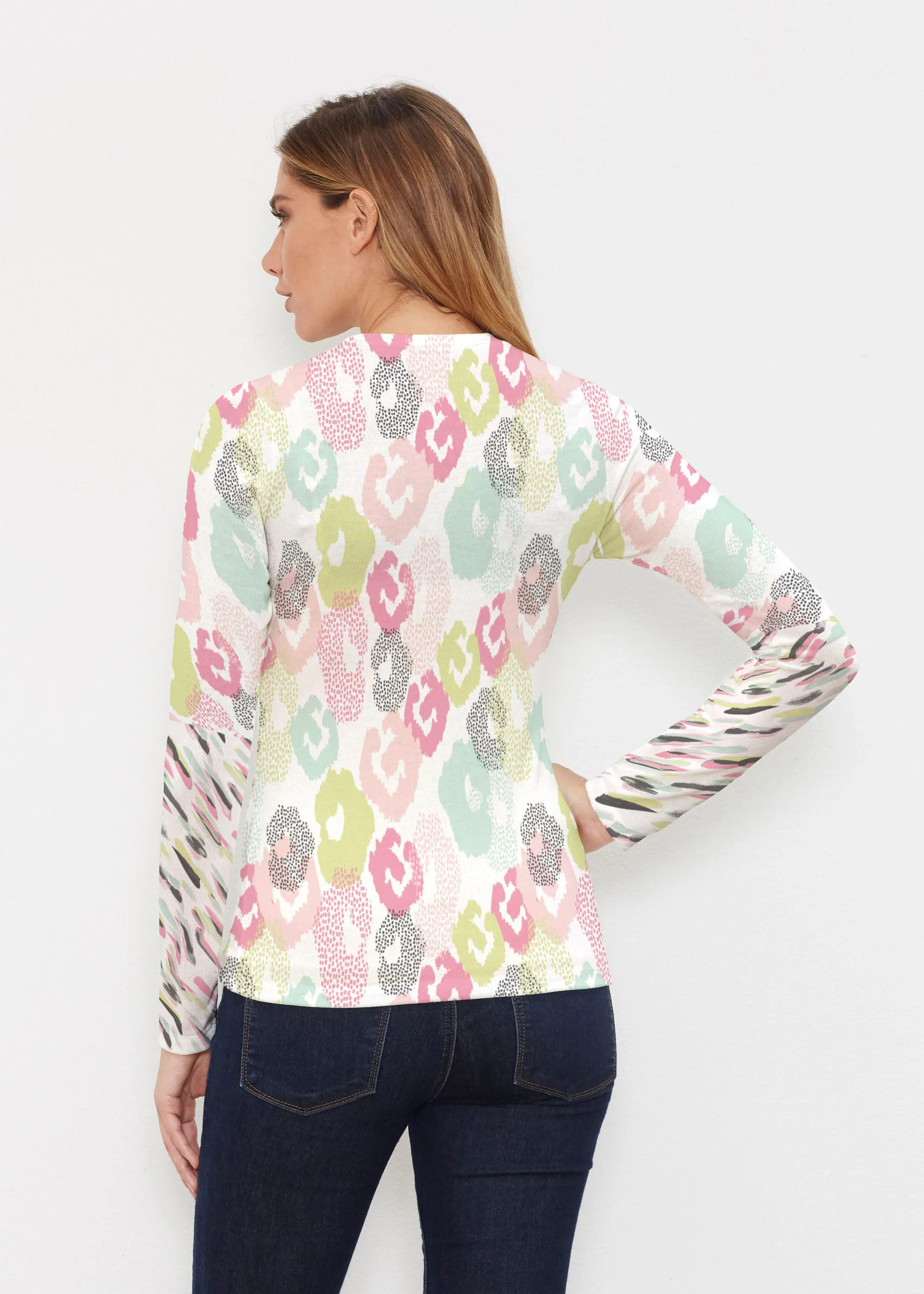 Abstract Pastel Ikat (7813) ~ Butterknit Long Sleeve V-Neck Top