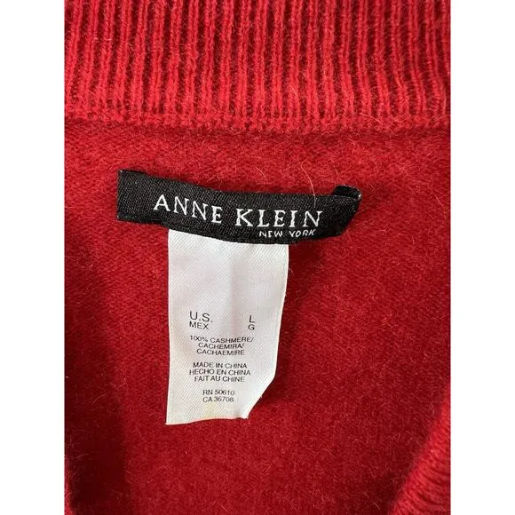 Anne Klein Womens Cashmere Cardigan Sz L Red Black Floral Whimsigoth Fairy FLAW