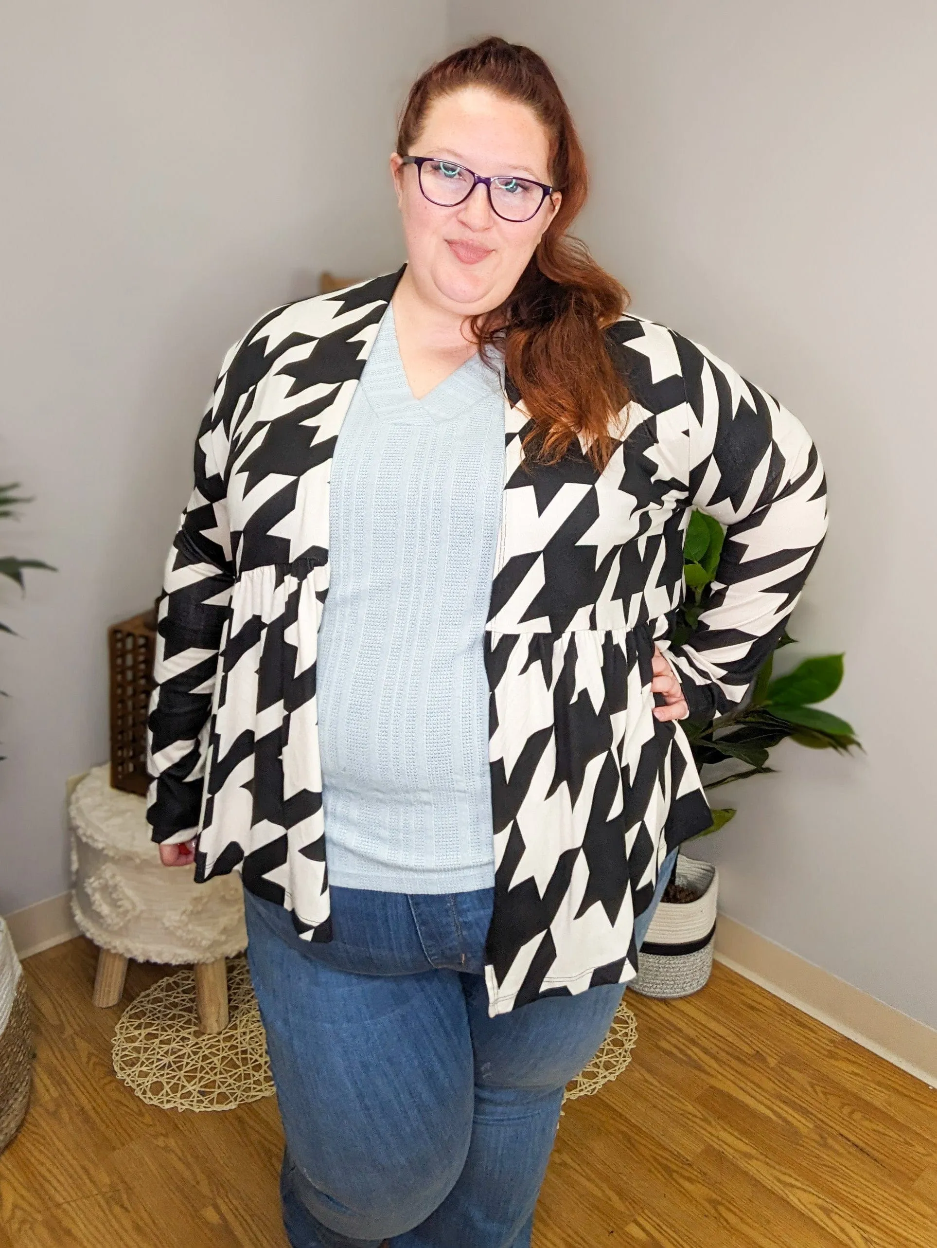 Anthea Houndstooth Tiered Cardigan (2 Colors)