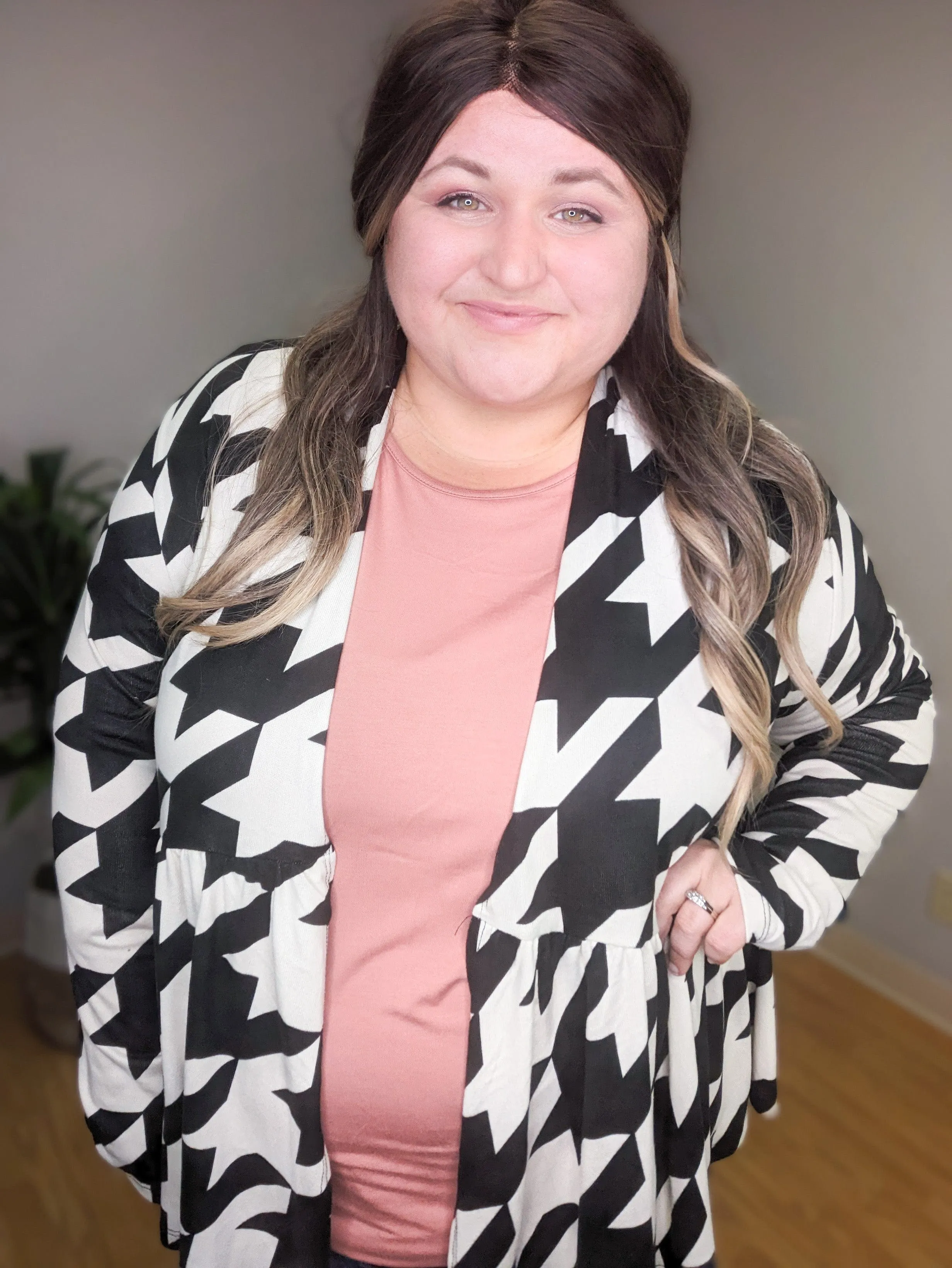 Anthea Houndstooth Tiered Cardigan (2 Colors)