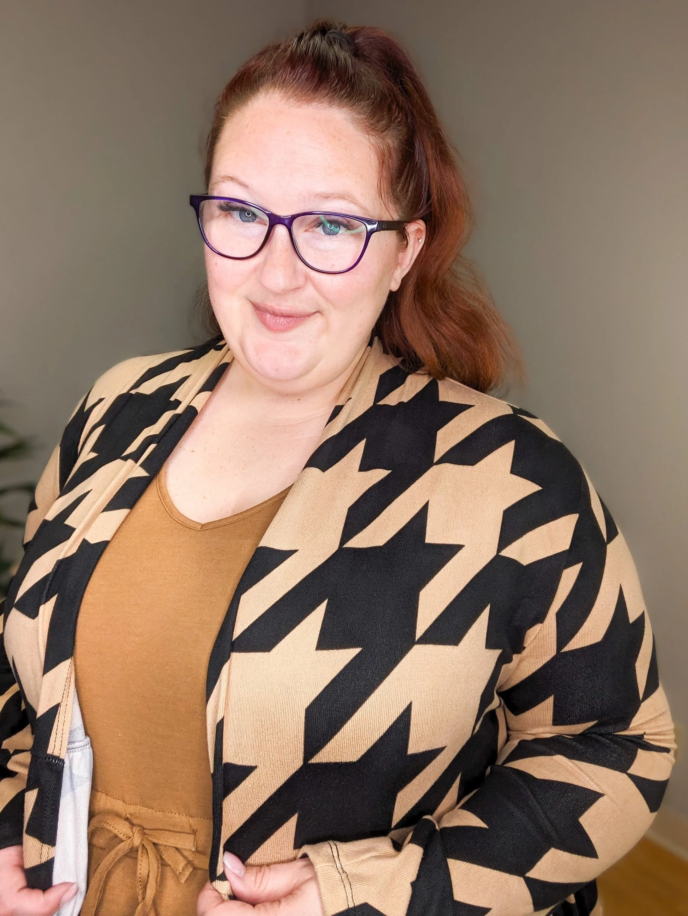 Anthea Houndstooth Tiered Cardigan (2 Colors)