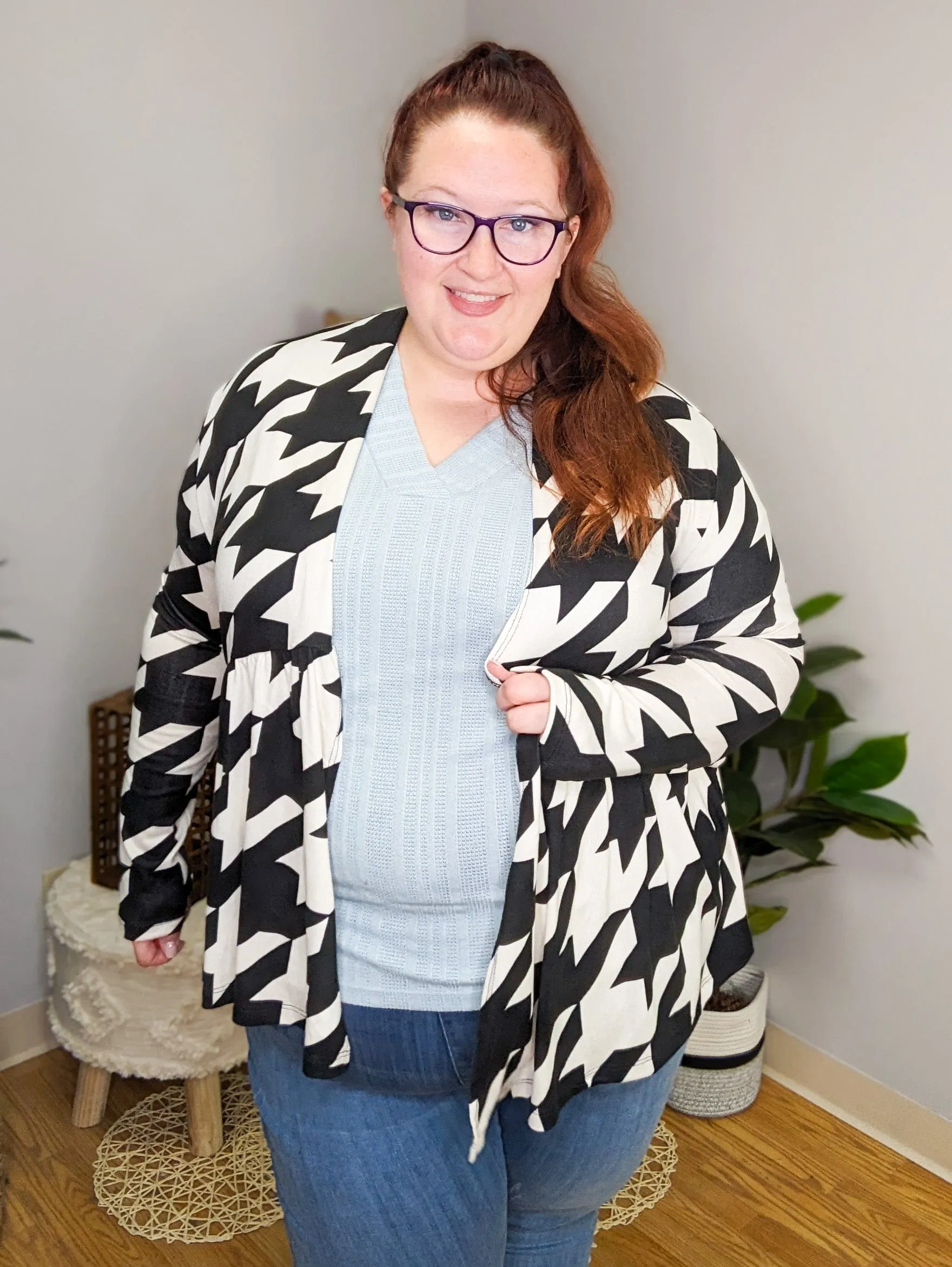 Anthea Houndstooth Tiered Cardigan (2 Colors)
