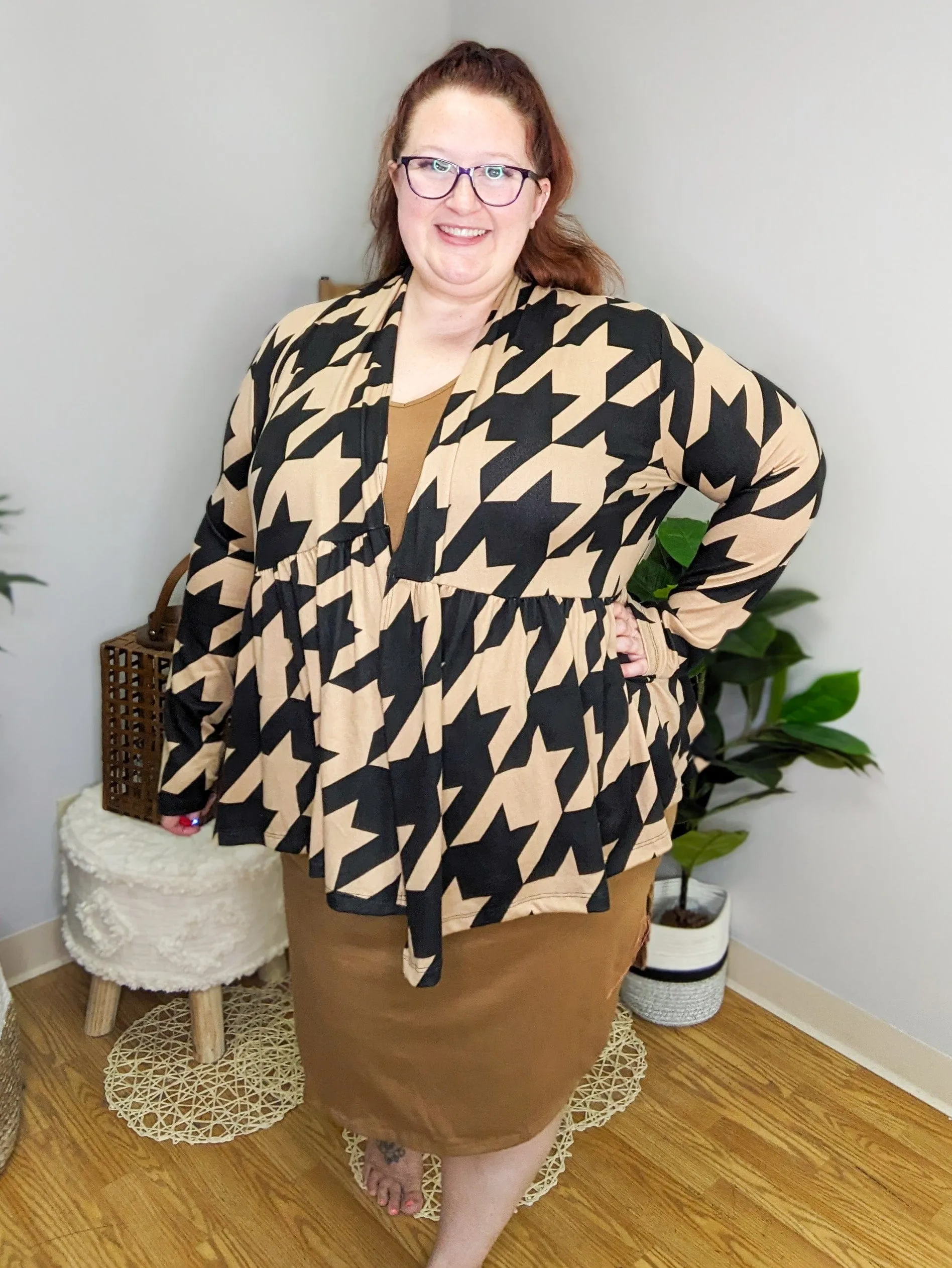 Anthea Houndstooth Tiered Cardigan (2 Colors)