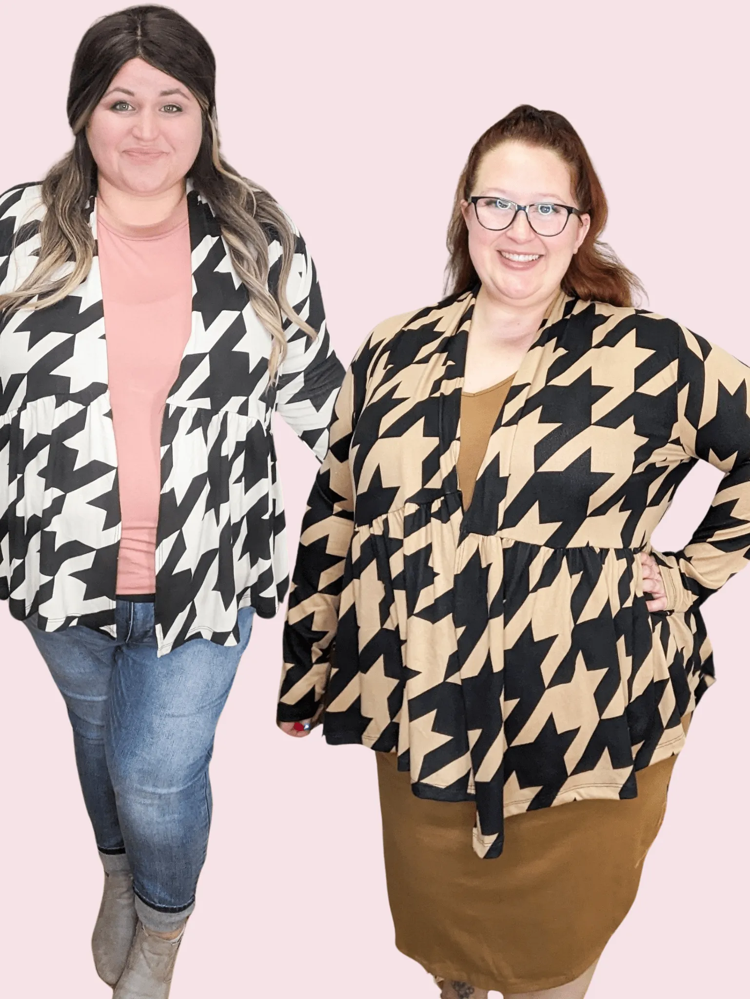 Anthea Houndstooth Tiered Cardigan (2 Colors)