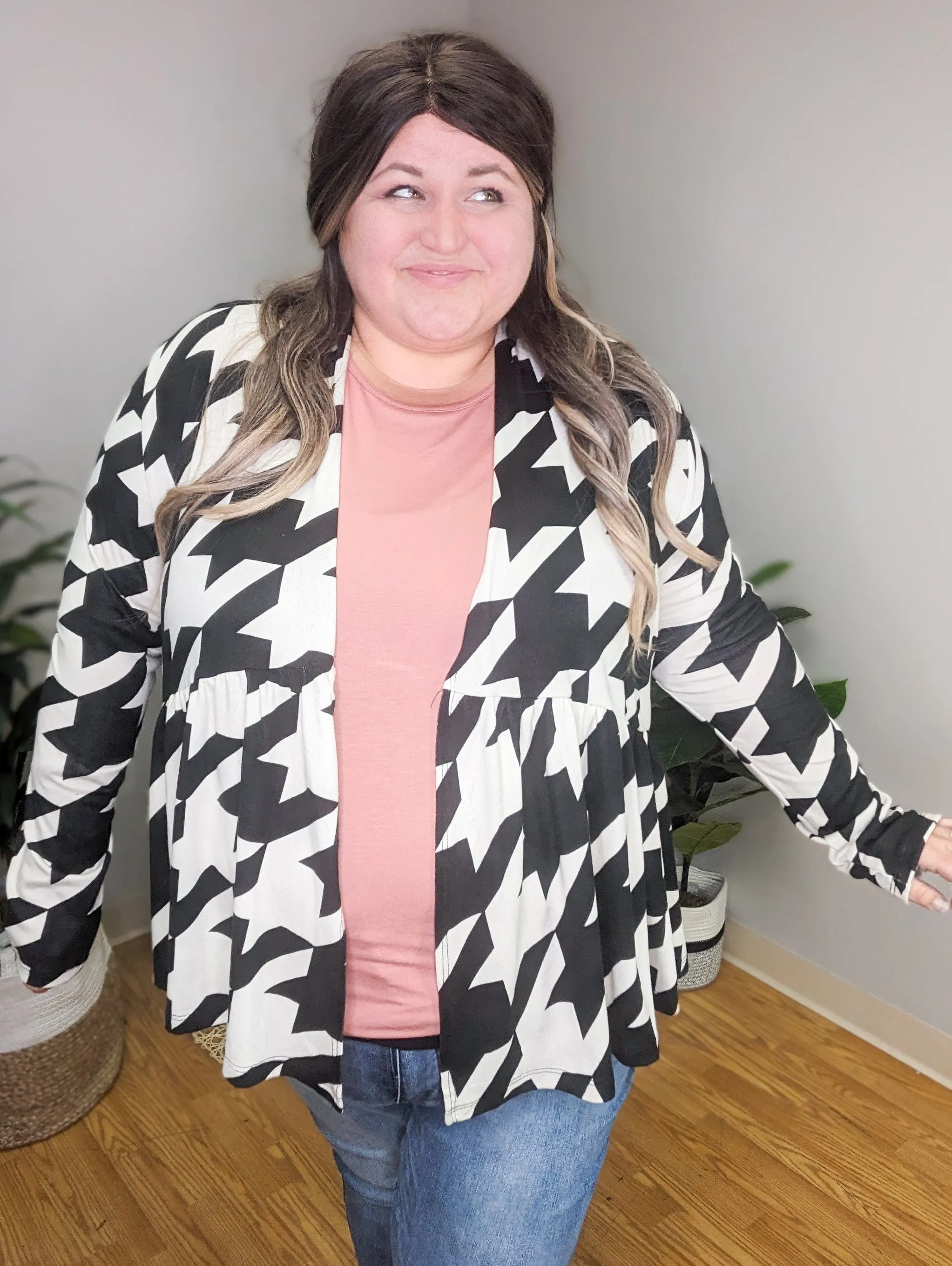 Anthea Houndstooth Tiered Cardigan (2 Colors)