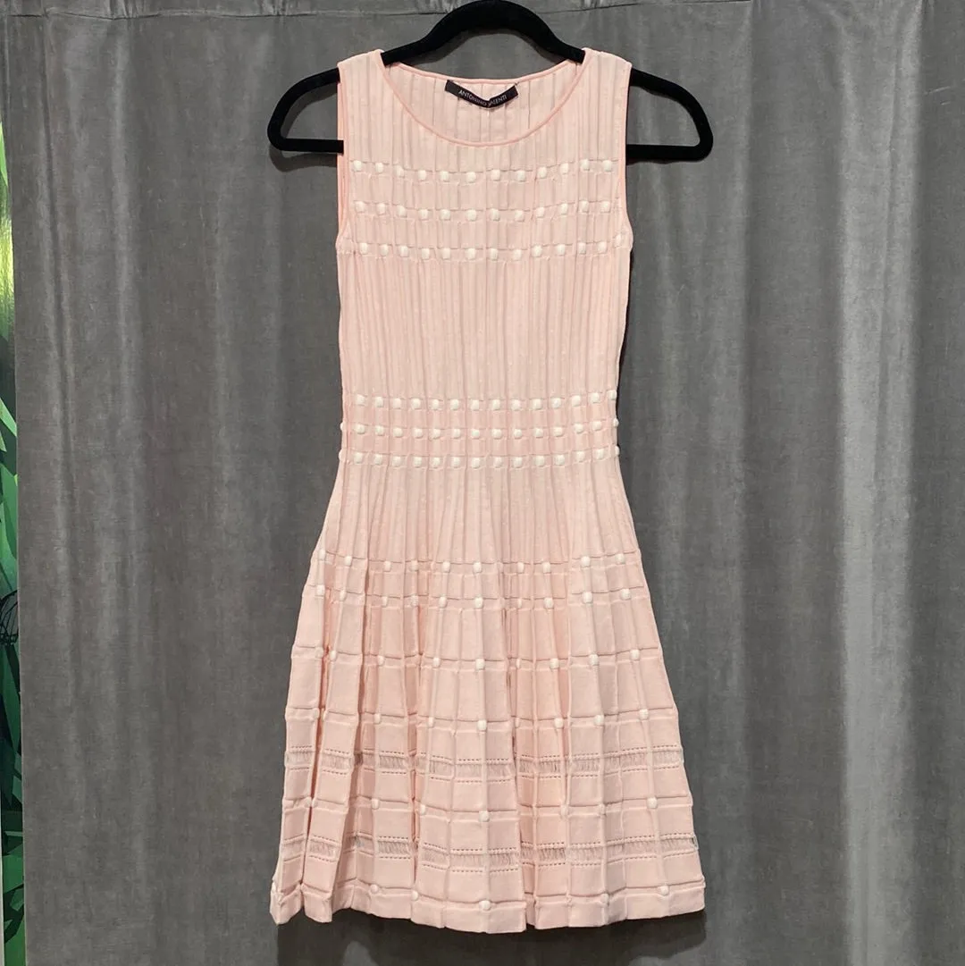 Antonino Valenti Pale Pink and white Smocked Stretch Knit Sleeveless Dress