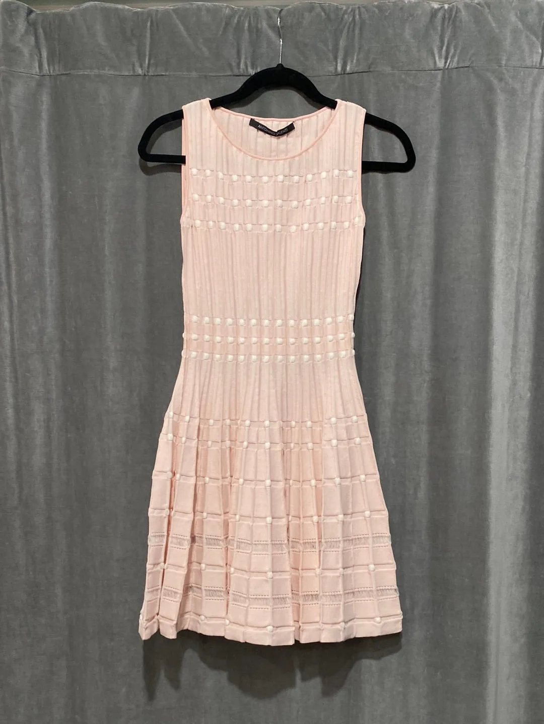 Antonino Valenti Pale Pink and white Smocked Stretch Knit Sleeveless Dress