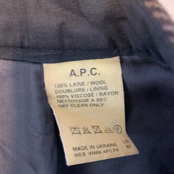 A.P.C. rue madame Paris size 36 brown wool front pleat diagonal lines pockets