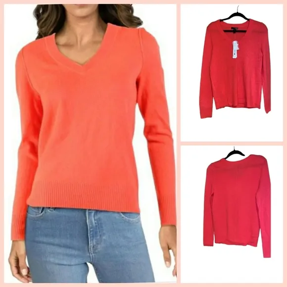 Aqua Orange Cashmere V-Neck Pullover Sweat