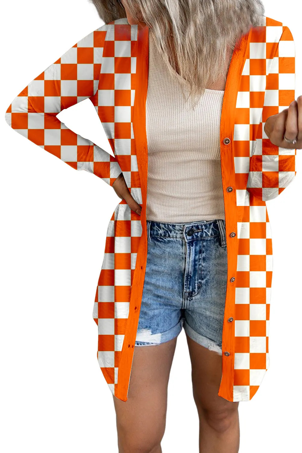 Ash Checkered Button Up Long Cardigan
