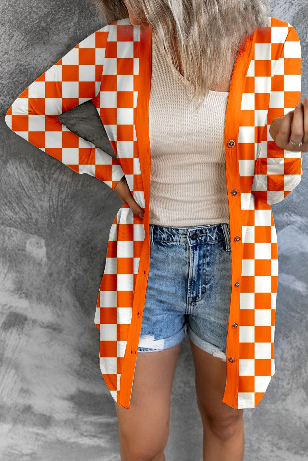 Ash Checkered Button Up Long Cardigan