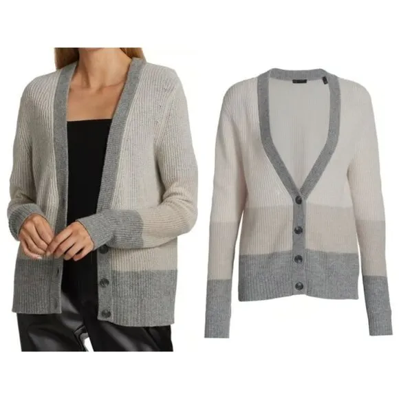 ATM Anthony Thomas Melillo $425 Cashmere Colorblock Cardigan Sweater size M