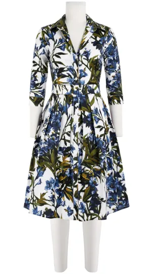Audrey Dress #1 Shirt Collar 3/4 Sleeve Cotton Stretch (Paper Flower White)