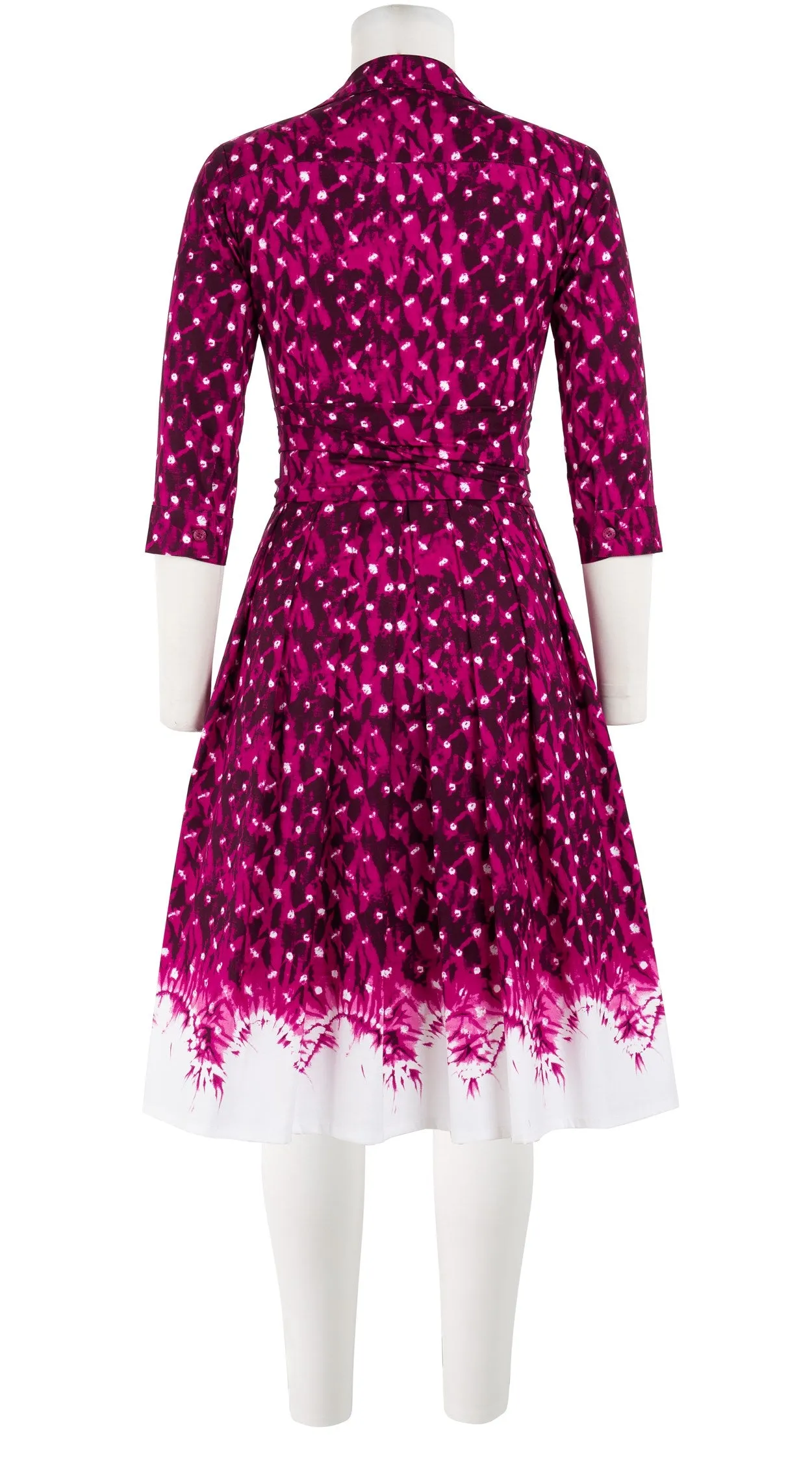 Audrey Dress #1 Shirt Collar 3/4 Sleeve Cotton Stretch (Shibori Midnight Border)