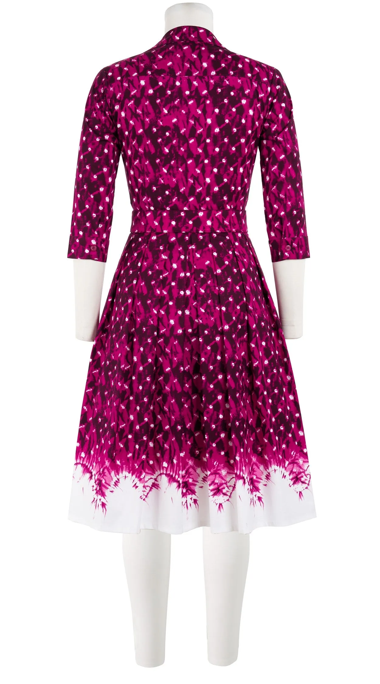 Audrey Dress #1 Shirt Collar 3/4 Sleeve Cotton Stretch (Shibori Midnight Border)