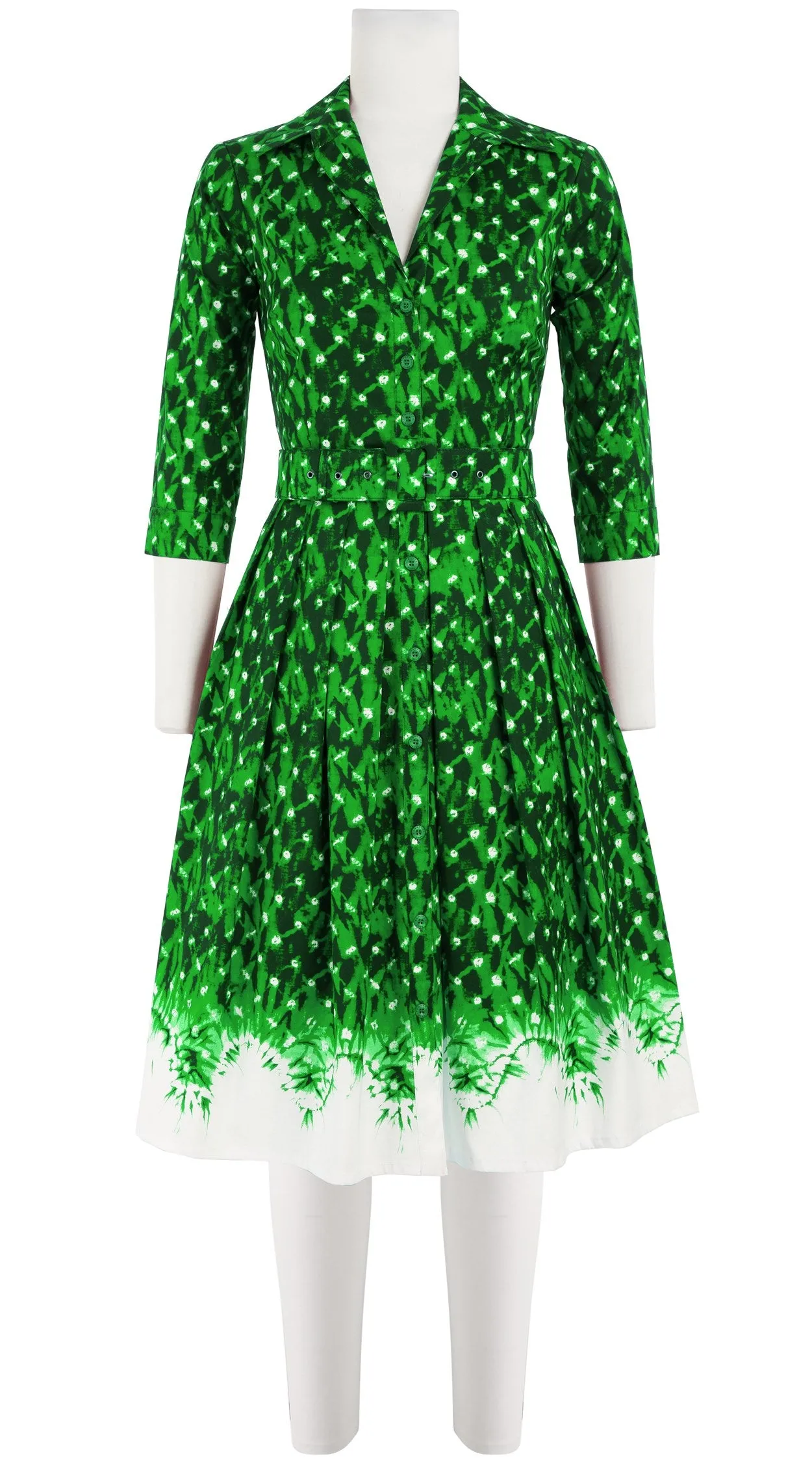 Audrey Dress #1 Shirt Collar 3/4 Sleeve Cotton Stretch (Shibori Midnight Border)