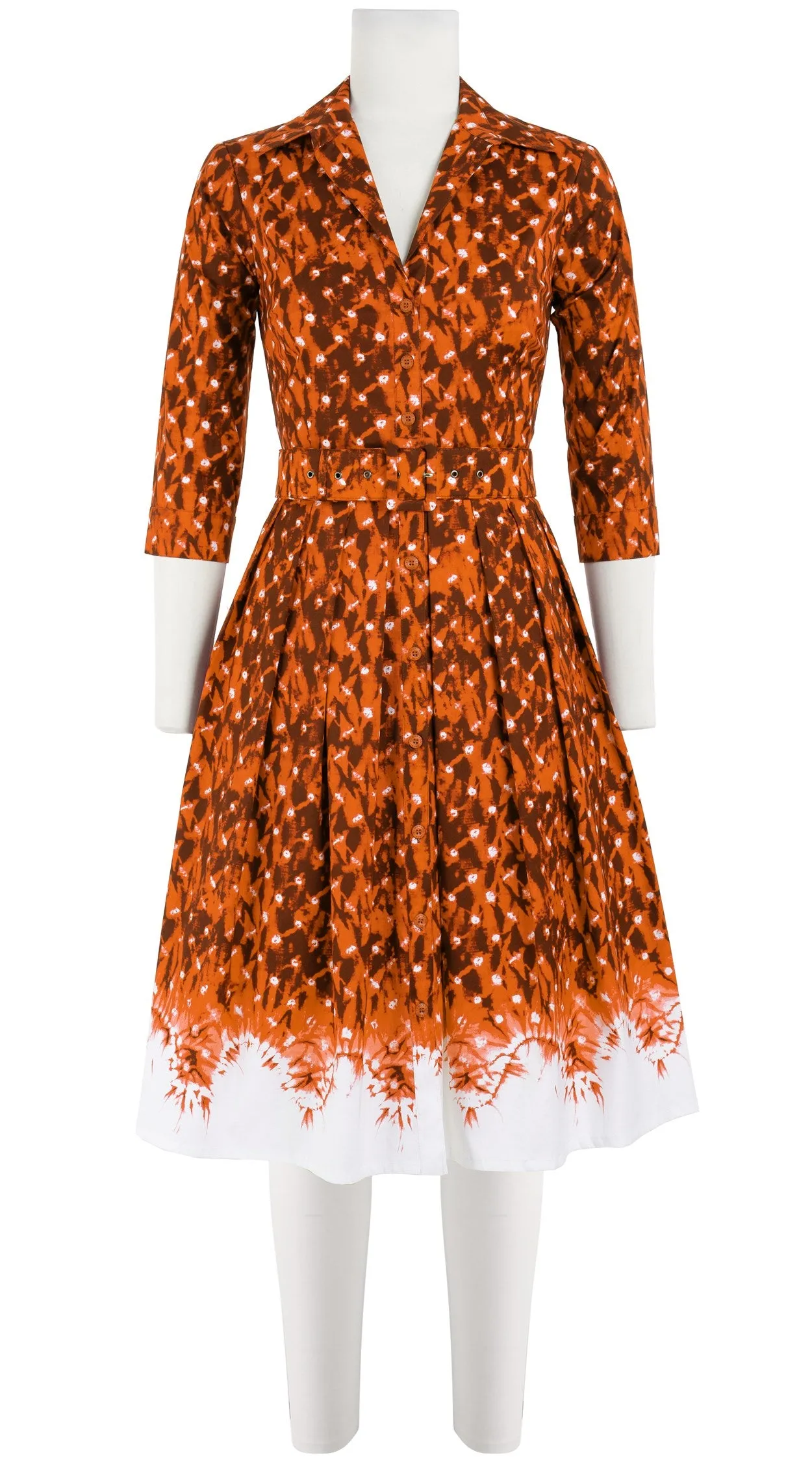 Audrey Dress #1 Shirt Collar 3/4 Sleeve Cotton Stretch (Shibori Midnight Border)