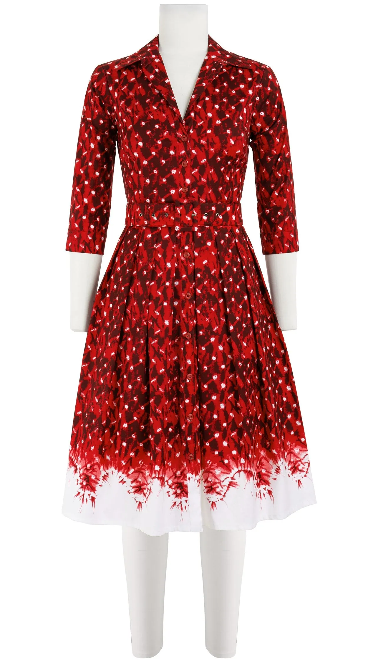 Audrey Dress #1 Shirt Collar 3/4 Sleeve Cotton Stretch (Shibori Midnight Border)