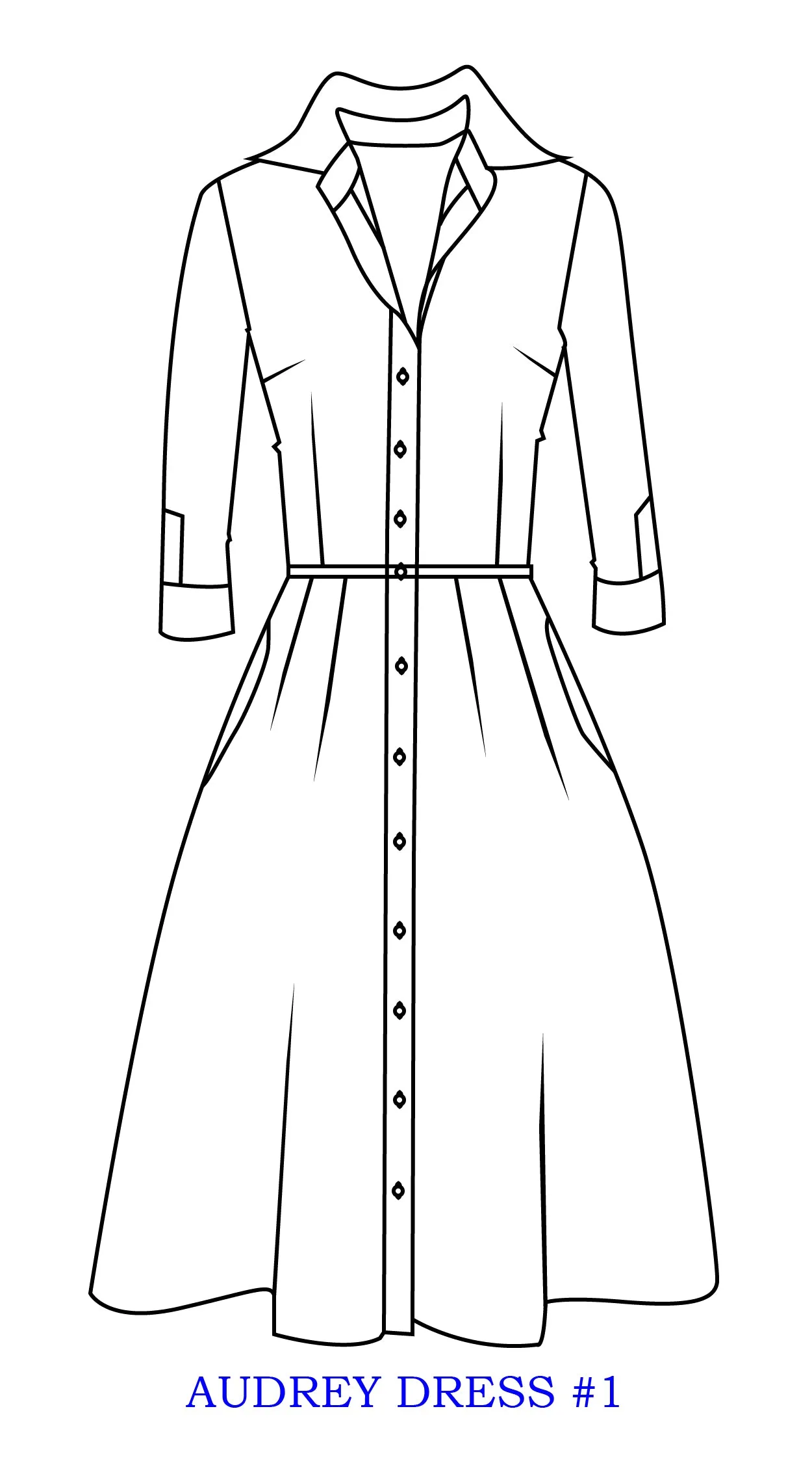 Audrey Dress #1 Shirt Collar 3/4 Sleeve Long Length Cotton Stretch (Elephant Bandana)