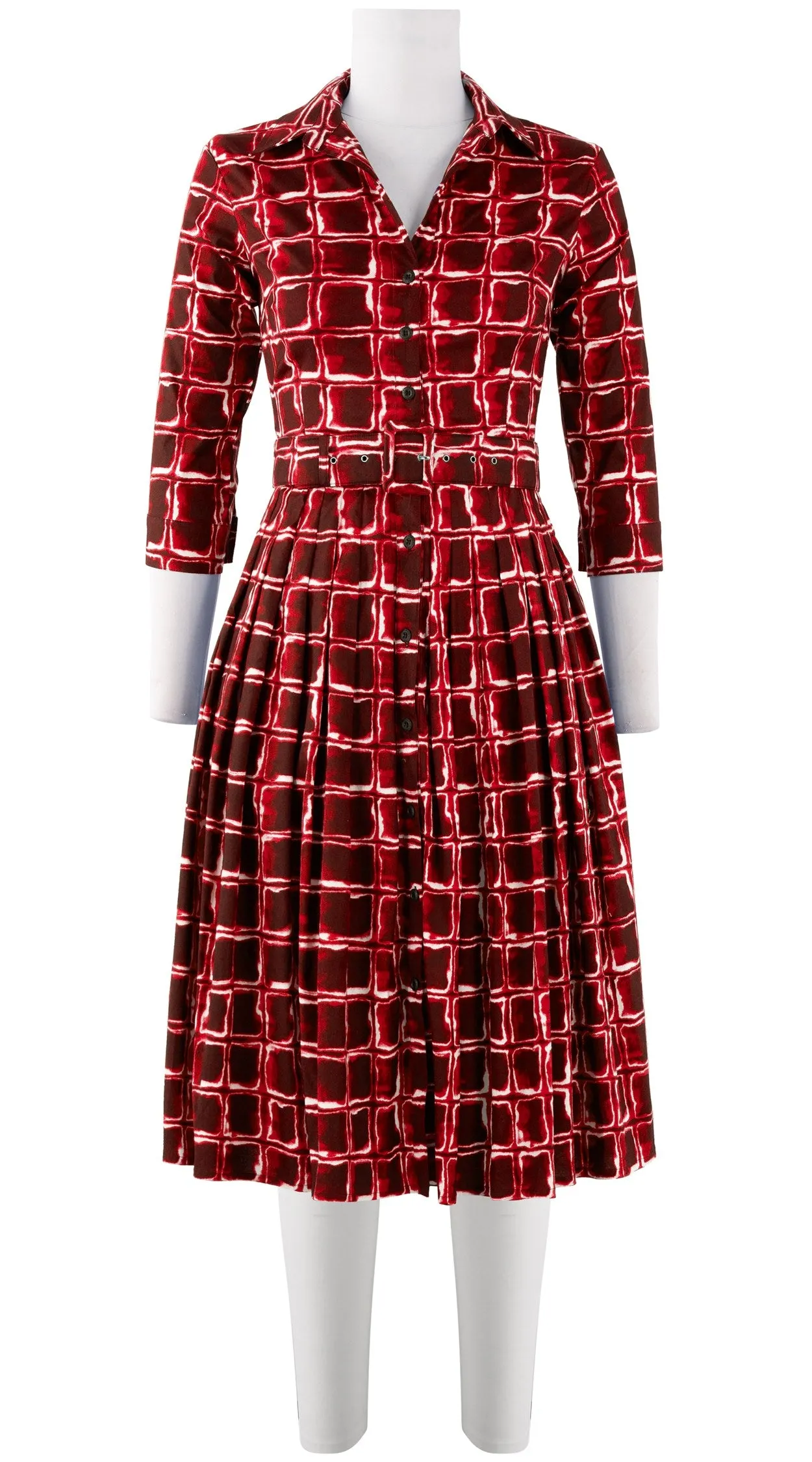 Audrey Dress #2 Shirt Collar 3/4 Sleeve Long Length Cotton Stretch (Shibori Square)