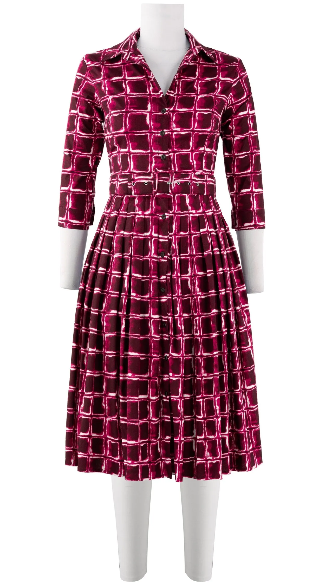 Audrey Dress #2 Shirt Collar 3/4 Sleeve Long Length Cotton Stretch (Shibori Square)