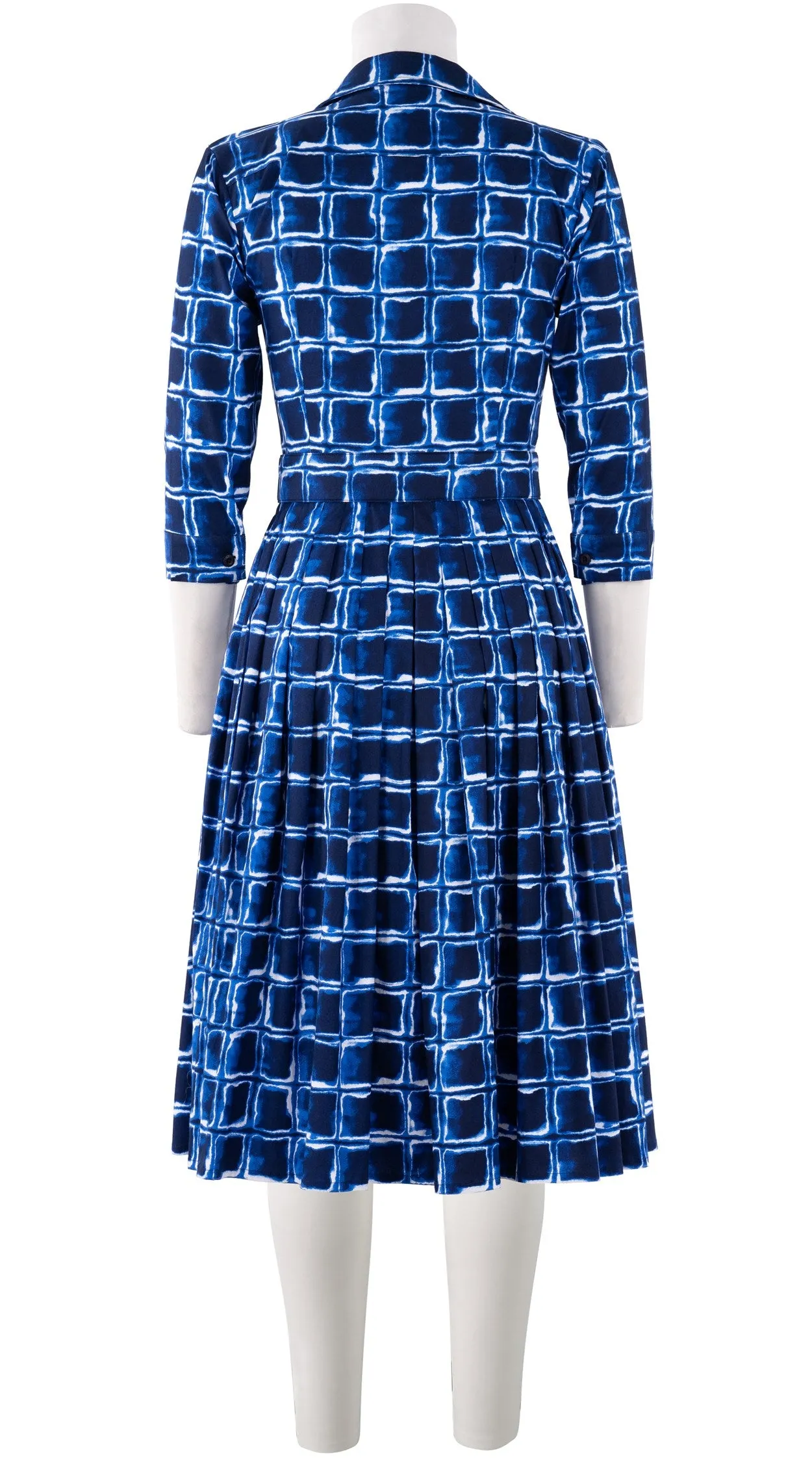 Audrey Dress #2 Shirt Collar 3/4 Sleeve Long Length Cotton Stretch (Shibori Square)