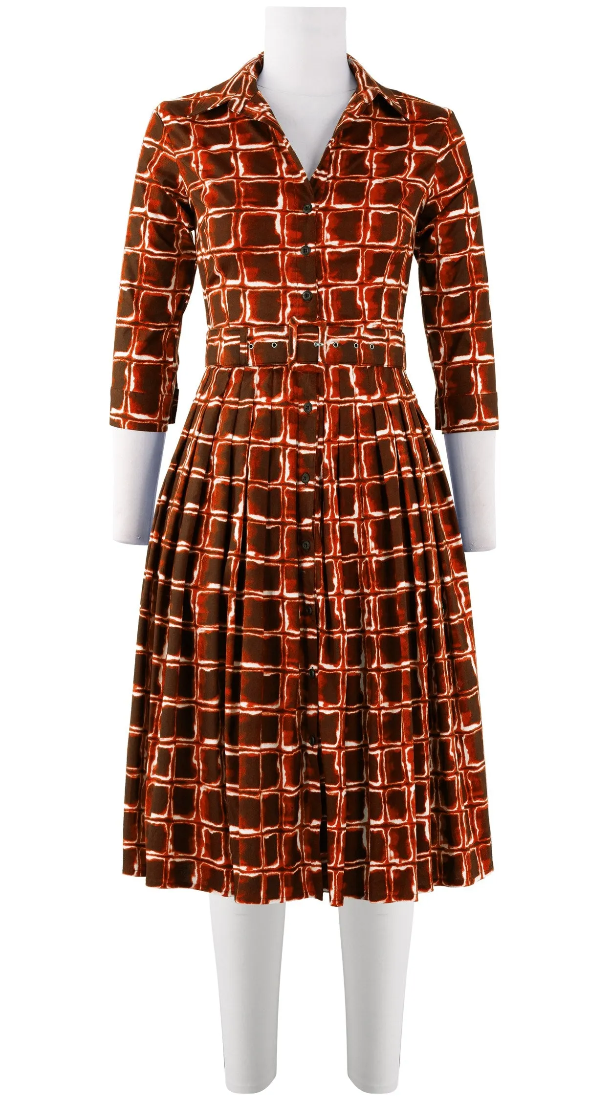 Audrey Dress #2 Shirt Collar 3/4 Sleeve Long Length Cotton Stretch (Shibori Square)