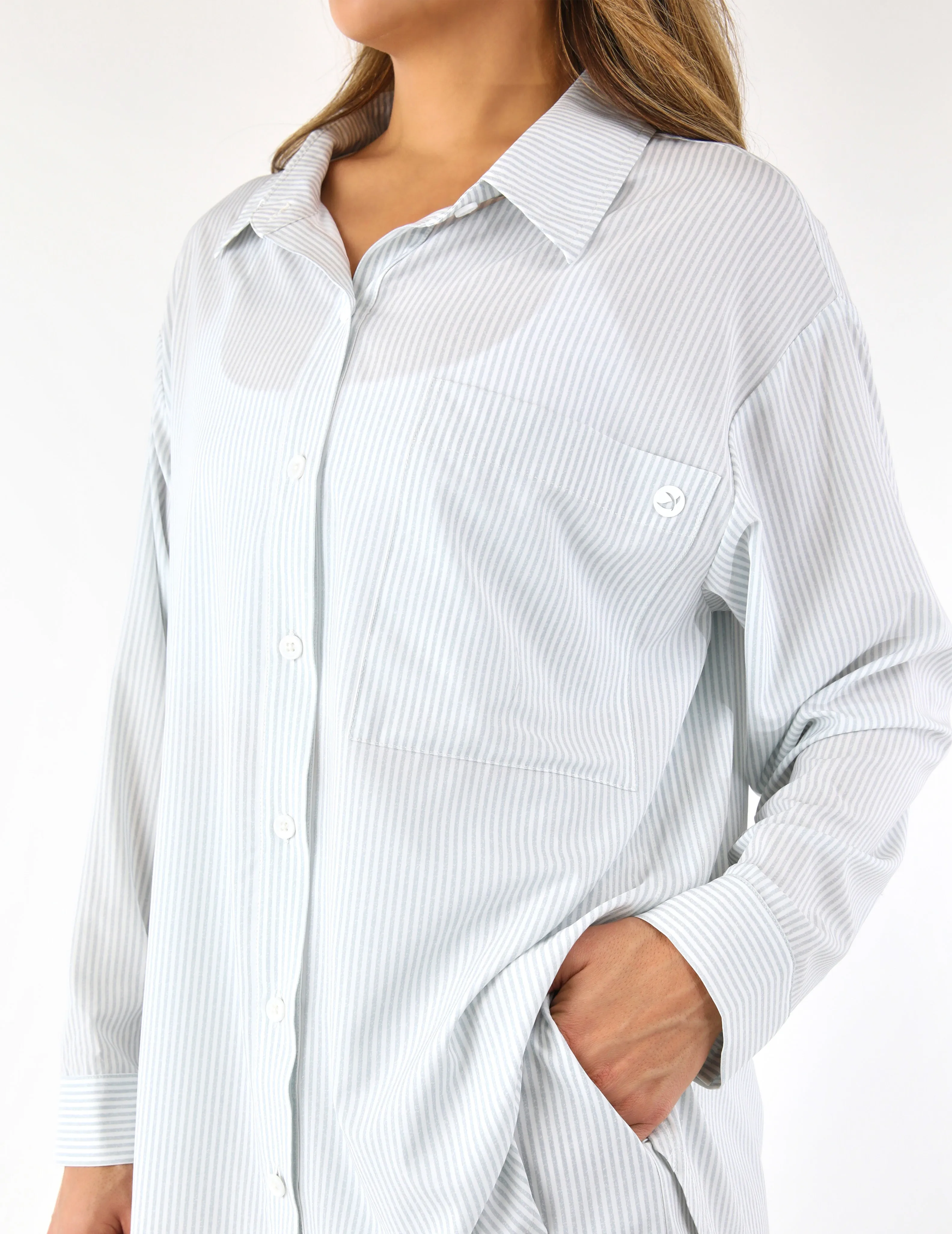 Austin Button Up: Ash Grey/White Stripe