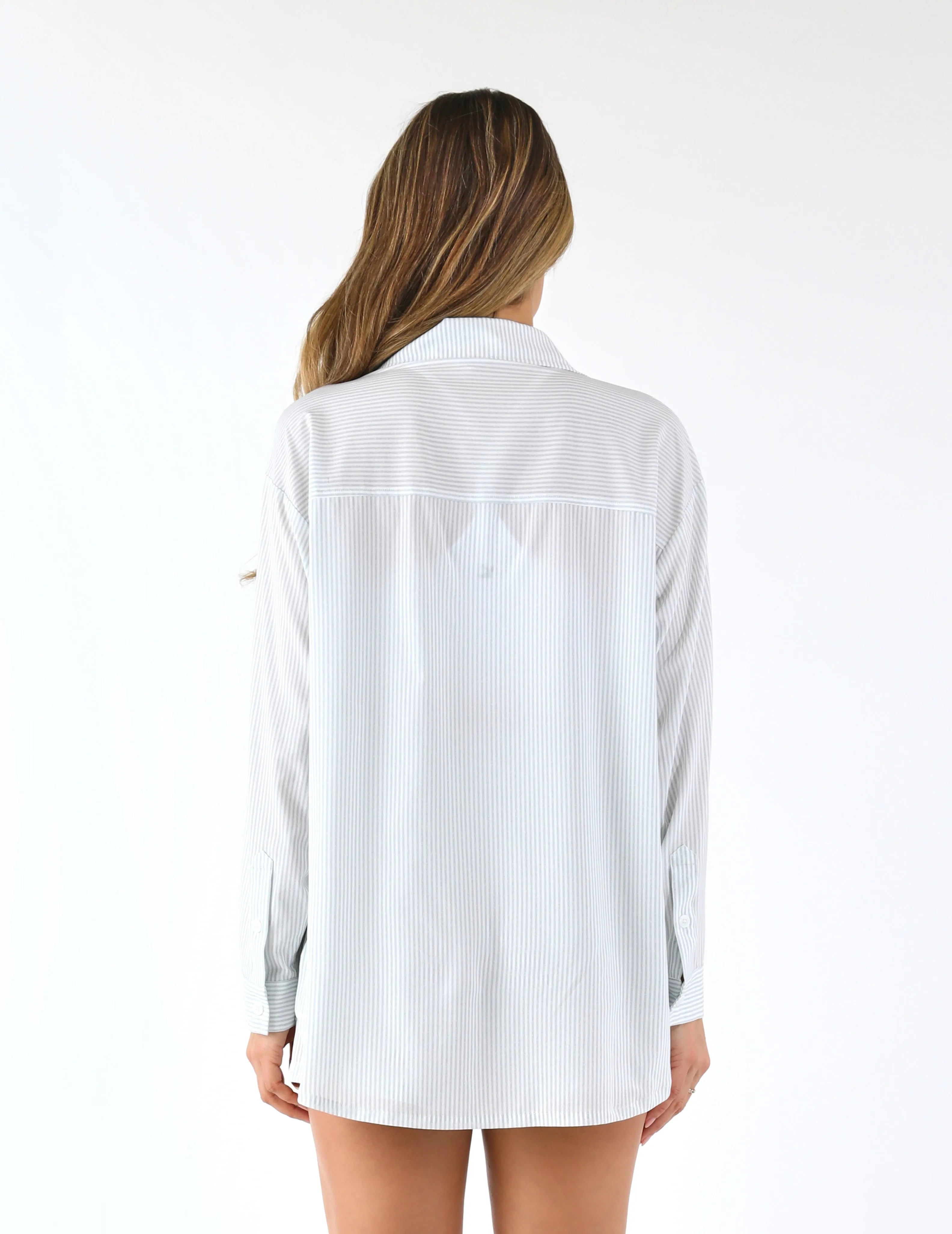 Austin Button Up: Ash Grey/White Stripe
