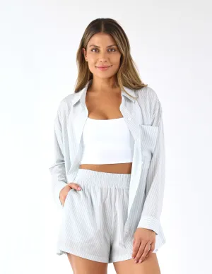 Austin Button Up: Ash Grey/White Stripe