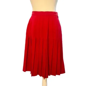 Austin Reed Pleated Skirt Size 4 Red 100% Wool Midi Academia Preppy Vintage