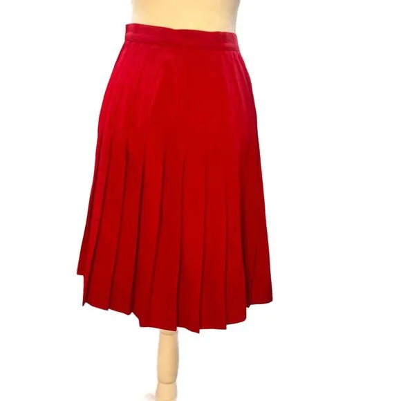 Austin Reed Pleated Skirt Size 4 Red 100% Wool Midi Academia Preppy Vintage